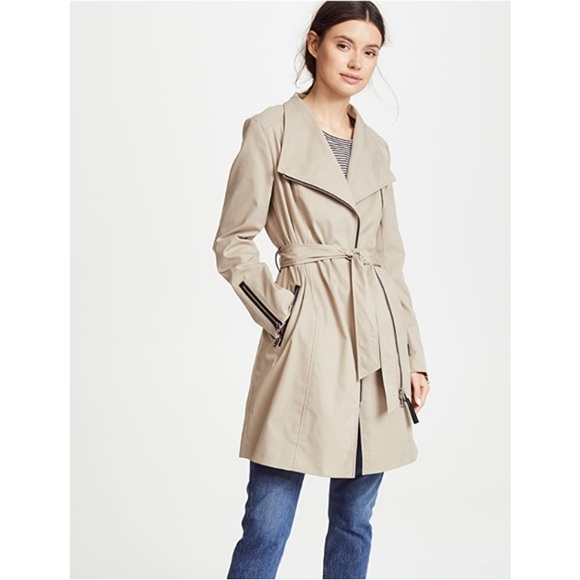 Mackage Estela Trench Coat Tan Leather Trim S EUC - Picture 15 of 15